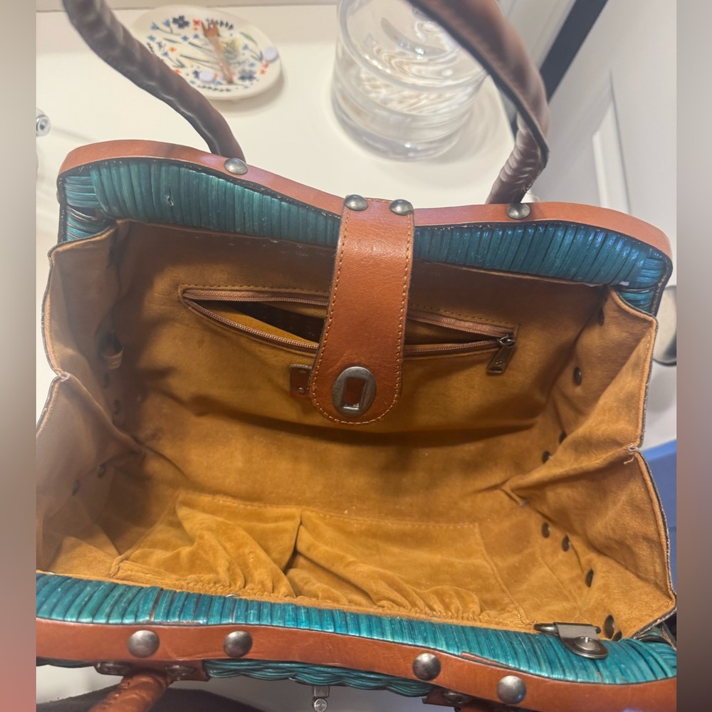 Patricia Nash Woven Teal and Brown Handbag - Women Bags - Picture 3 of 4